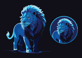 Blue Lion Illustration Side View Logo © Eko Wahyu Pujiono