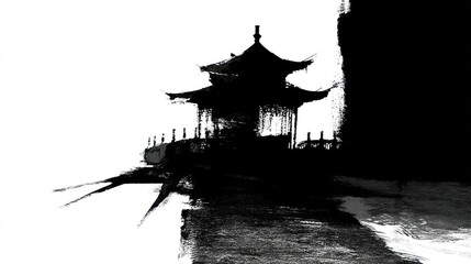 Elegant black and white chinese pagoda