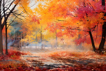 Fototapeta premium A Harmonious Dance of Colos: Capturing the Serene Beuty of Autumn Leaves