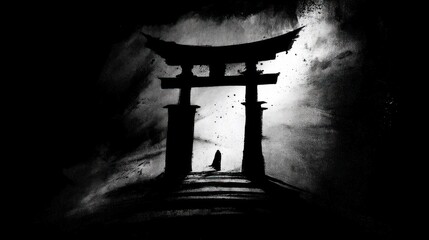 Black and white japanese gate