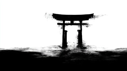 Japanese torii gate ink painting