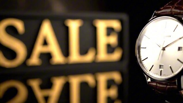 Elegant watch with a SALE sign, symbolizing a luxury discount and timeless appeal, black friday