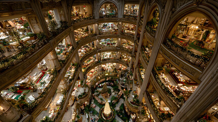 Obraz premium timelapse hypermarket new year Christmas sale vanity panorama from the top tier