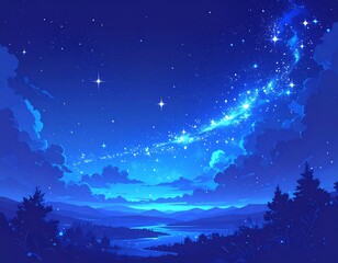 Night sky over a tranquil landscape