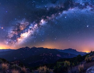 Night sky panorama over mountains