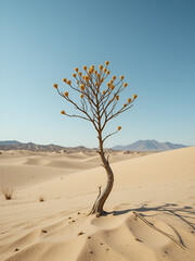 desiccated, lonely plant in the desert sands