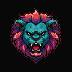 Angry Neon Lion Head Esport Logo