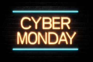 Obraz premium Neon Cyber Monday Banner. Text and Title of Cyber Monday