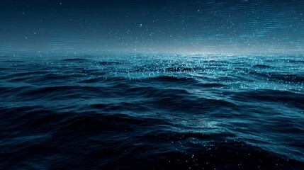 Dark ocean waves at night with rain