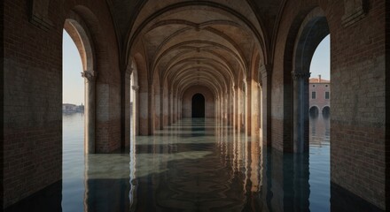 Naklejka premium Flooded Venetian archway hallway