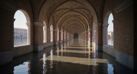 Flooded Venetian corridor, arched passage