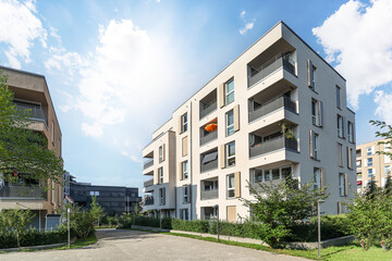 Residential area with ecological and sustainable green residential buildings, low-energy houses...