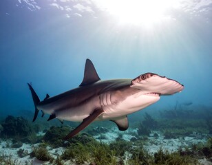Obraz premium Hammerhead shark in ocean
