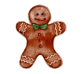 Christmas gingerbread man cookie watercolor illustration