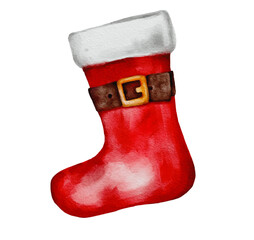 Christmas Santa's boot for gift watercolor