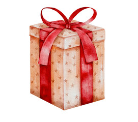  Christmas gift watercolor  box red bow