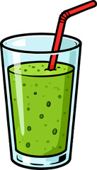 Refreshing green smoothie served in a clear glass with a red straw