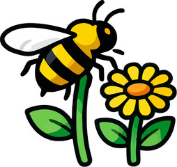 Colorful bee collecting nectar from a bright flower in spring