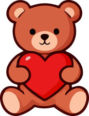 Cute teddy bear holding a red heart in a playful pose