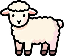 Cute cartoon sheep standing on the grass in a simple design