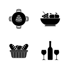 Vector art of celebration feast with cake, fruit, bread, and wine, perfect for a party or special occasion