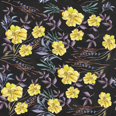 Vibrant pink floral seamless pattern with butterfly, vector illustration of spring nature leaf design for fabric and textile background