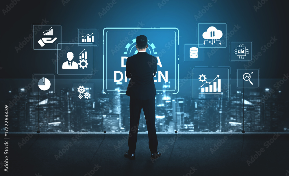 Aufkleber data-driven decision-making empowers business through analytics, datum collection, and ai systems. d