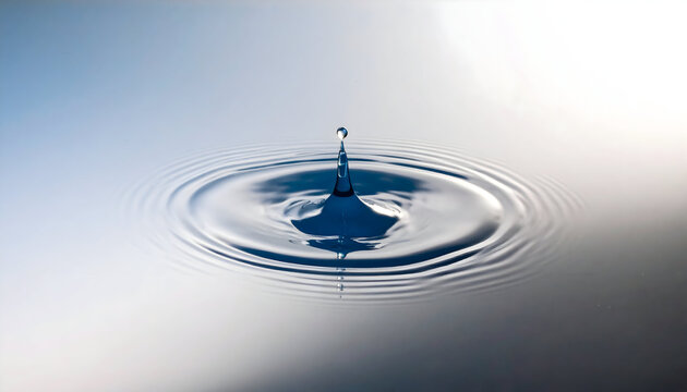 Water drop creating ripple effect serenity purity calmness in liquid surface clean fresh droplet abstract blue motion nature - Powered by Adobe