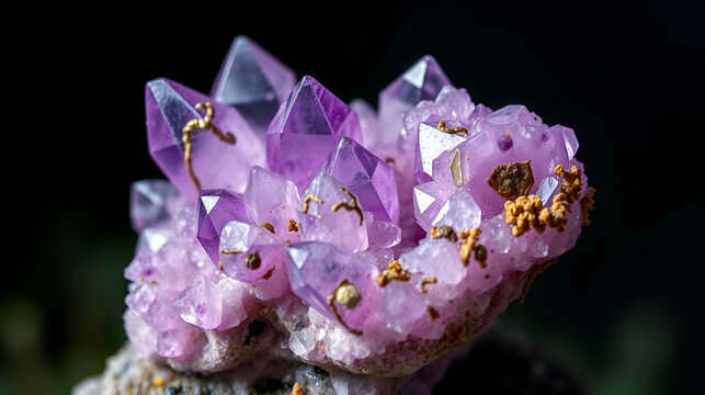 Macro shot of Amethyst natural crystal cluster with Goethite inclusions from Brazil like art background