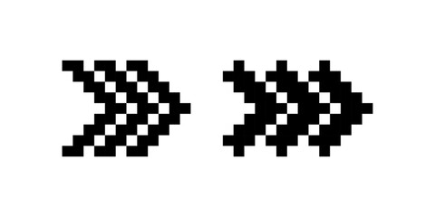 Pixel fast forward arrows icon, Pixel double chevron symbol, 8-bit right arrows, Retro pixelated fast forward buttons, Pixel navigation arrows, Pixel art, Vector illustration.
