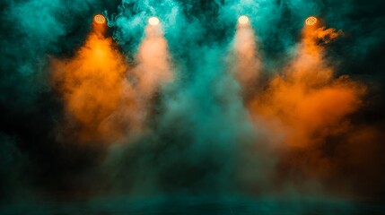 Fototapeta premium Stage lighting setup with smoky ambience high resolution picture