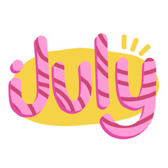 Playful July Text Sticker in Colorful Cartoon Style for Month Schedule