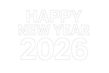 Happy new year 2026 white text transparent background