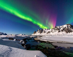Northern Lights over snowy mountains