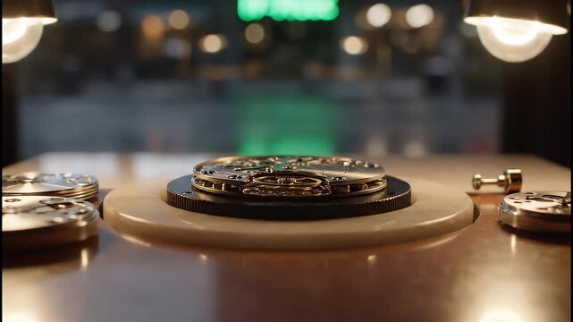 Watchmaking Artistry in Motion, Urban Studio Setting, Close-Up Focus on Intricate Details