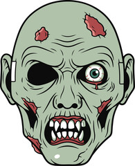 Close-up of a detailed pixel art illustration depicting a zombie's head.
