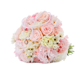 Beautiful wedding bouquet on white background