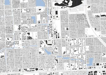 A zoomed-in vector map of Miami Gardens, highlighting highways, buildings, and waterways in a high-contrast style.