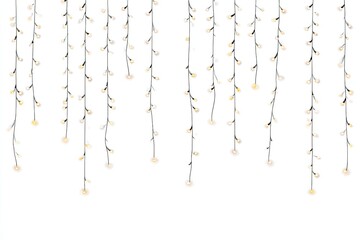 Warm-toned string lights cascading downwards on a white background