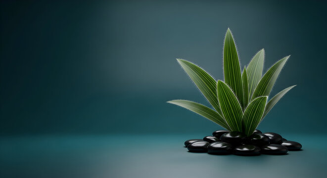 Zen stones and leaves offer a sense of calm balance for a spa retreat or natural health product presentation