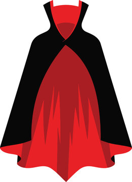 A striking illustration of a classic vampire cape. The design features a rich crimson lining contrasted with a sleek black exterior. Perfect for Halloween themes, fantasy projects, or dramatic present