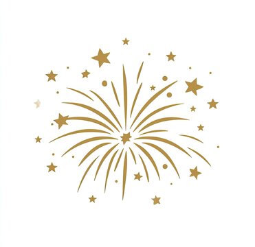 Simple gold firework graphic design with scattered stars