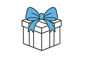 Obraz premium Gift box line art with blue bow illustration for celebrating birthdays, holidays, and special occasions
