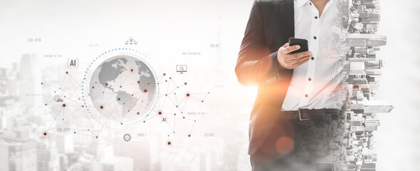 Global AI network showing connection between AI, global, and network elements across the digital...