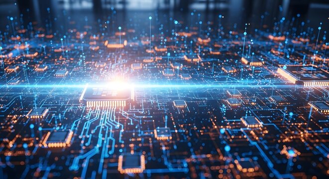 Glowing Blue and Orange Technology Background