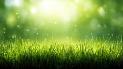 Fototapeta premium Lush Green Grass Under Bright Sunlight with Soft Bokeh Effect for Nature Background or Outdoor Themes