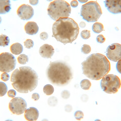 Human normal squamous epithelial cells view in microscopy.Atrophic smear criteria for pap smear slide cytology and pathology.Basal and parabasal cells on white background.