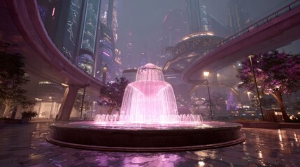 Futuristic city fountain scene