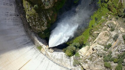 Aerial view of the Almendra Dam, also known as the Salto de Villarino. It is the highest dam and...