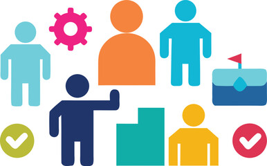 Obraz premium Teamwork collaboration business people icons handshake puzzle gear success concepts vector illustration isolated on transparent background